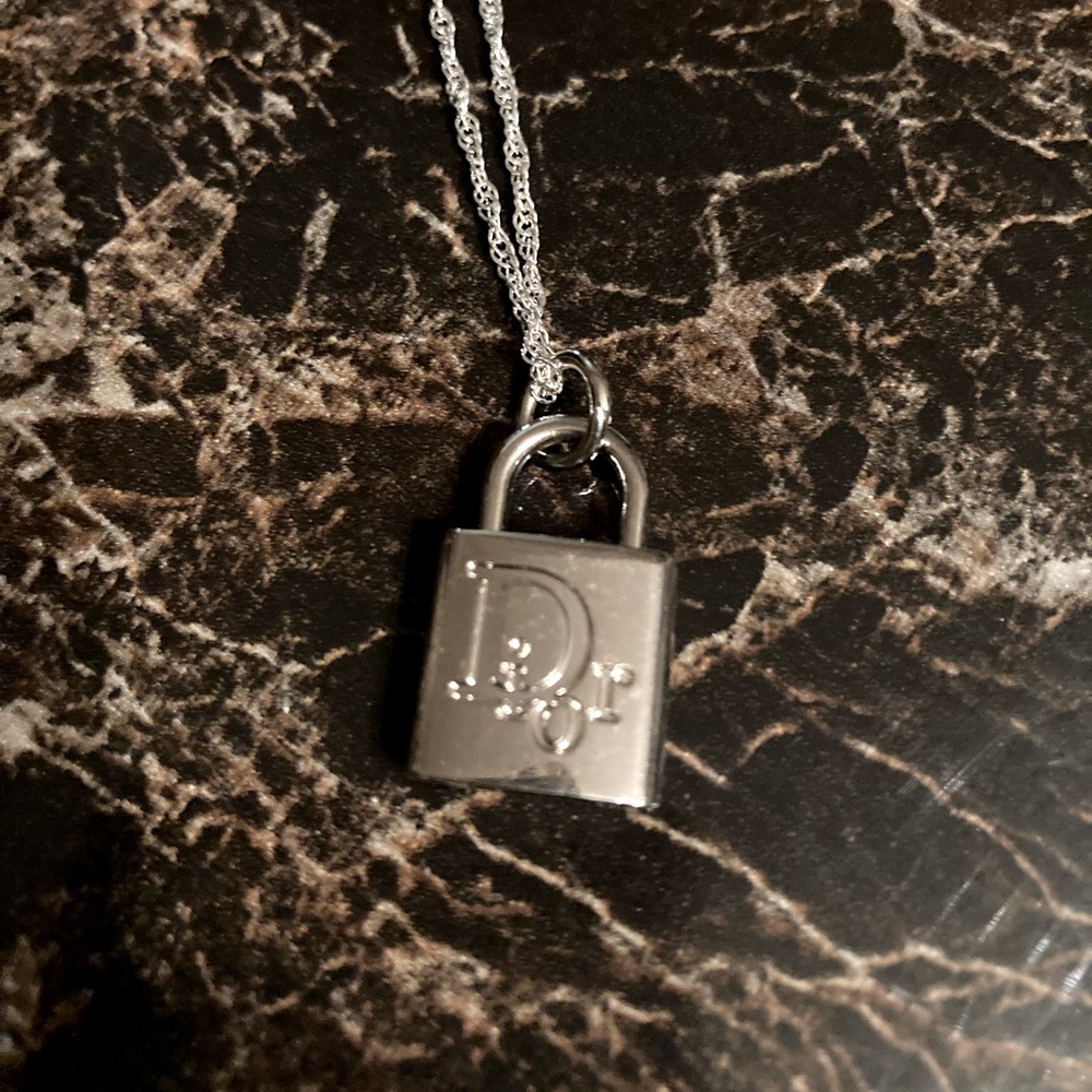 Silver Dior Lock pendant necklace